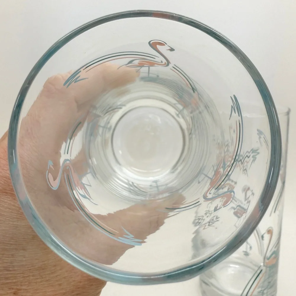 Vintage MCM 1960s Panache Flamingo Tumbler Highball Bar Glasses Set of 2